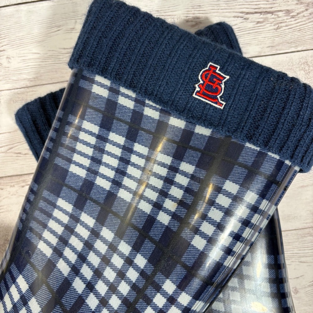 St. Louis Cardinals Plaid Rain Boots Womens Small Waterproof Rubber - Picture 2 of 9